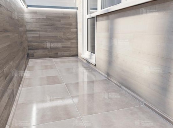 Остекление балкона с отделкой ПВХ, ламинатом и керамической плиткой  Остекление балкона с отделкой ПВХ, ламинатом и керамической плиткой