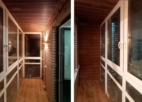 Французский балкон в стиле «Модерн» с отделкой рифленым МДФ и ламинатом