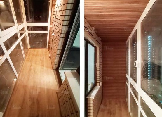 Французский балкон в стиле «Модерн» с отделкой рифленым МДФ и ламинатом