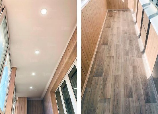 Отделка лоджии 8 м2: кейс с остеклением Exprof, утеплением, отделкой и светом