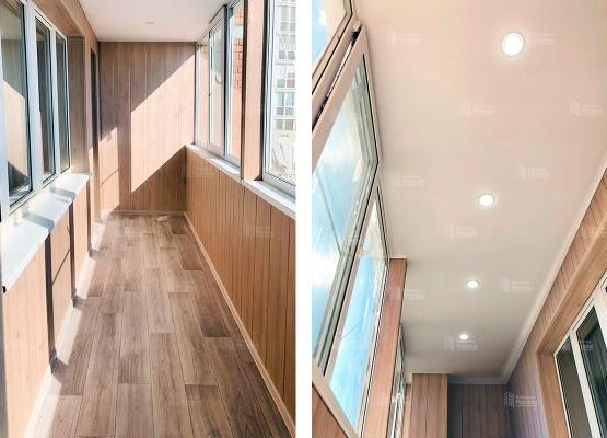 Отделка лоджии 8 м2: кейс с остеклением Exprof, утеплением, отделкой и светом