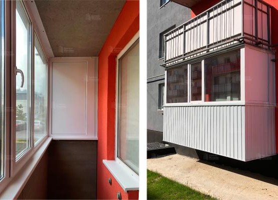 Недорогой ремонт балкона 3200х800 с остеклением и отделкой парапета профлистом